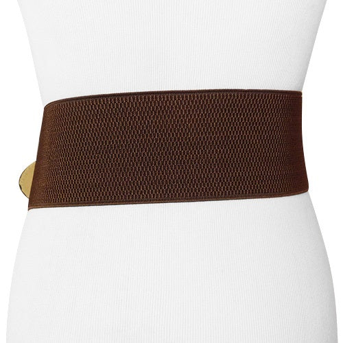 Brown Faux Leather Wide Stretch Belt with Covered Belt Buckle