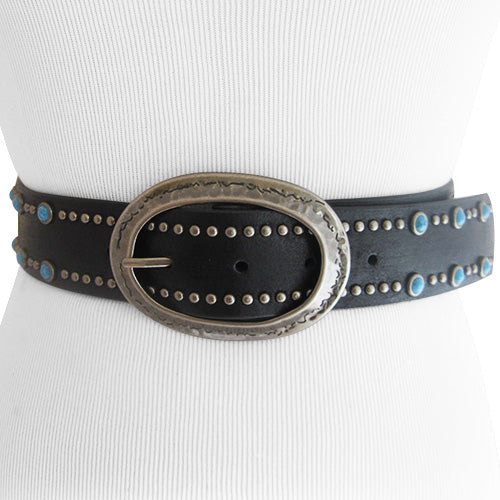 Custom Leather Belt with Contrast Stitching Black / 30 / Brushed Silver