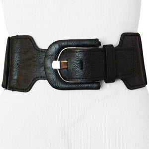 Black Faux Leather Wide Stretch Belt with Elongated Horseshoe Belt Buc –  Keep Your Pants On