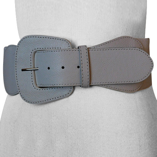 White Faux Leather Wide Stretch Belt with Covered Belt Buckle