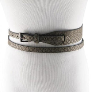 Plus Size - Dark Grey Snakeskin Print Faux Leather Buckle Belt