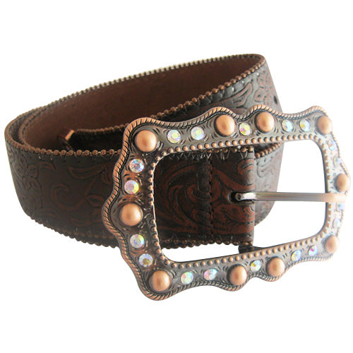 Black Western Style Belt W/Silver-Toned Buckle W/Embossed Design